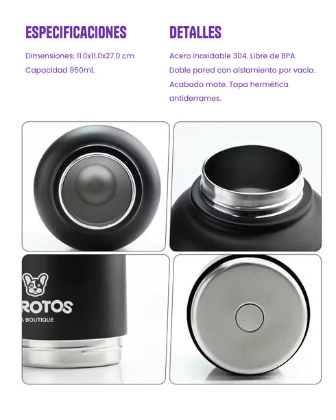 Botella Térmica 3 en 1 de 950ml - Color Negro